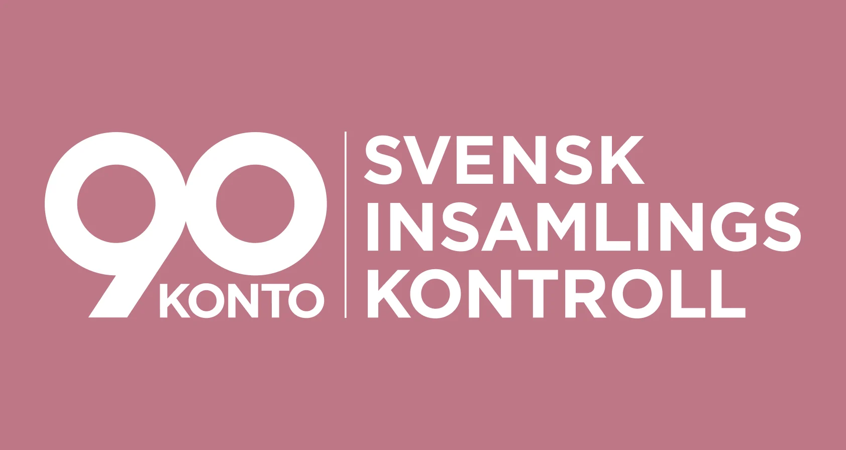 Logotyp för 90-konto och Svensk Insamlings Kontroll på rosa bakgrund.